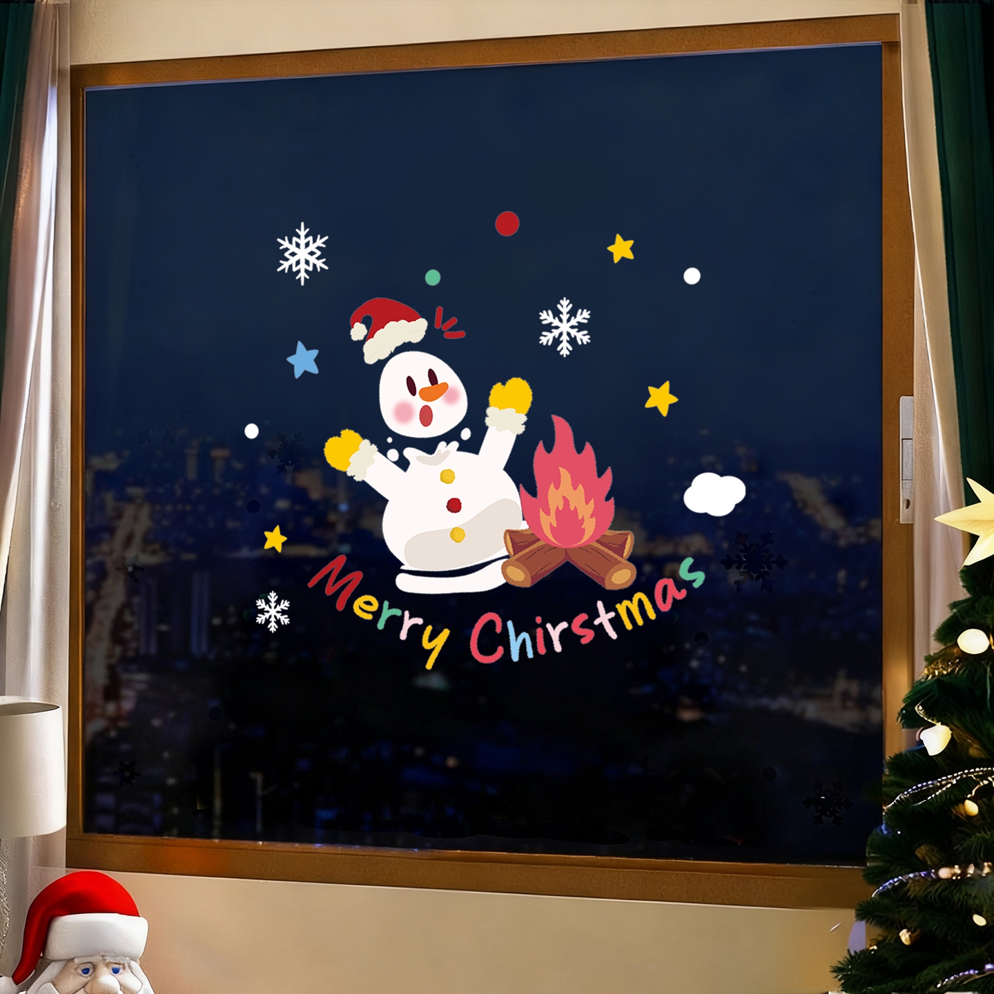 圣诞节装饰氛围布置挂件橱窗玻璃门