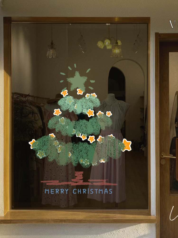 圣诞节玻璃门贴纸静电免胶