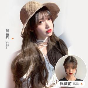 ,帽子女渔夫帽夏天韩版百搭长卷发大波浪网红长发假发帽子一体时