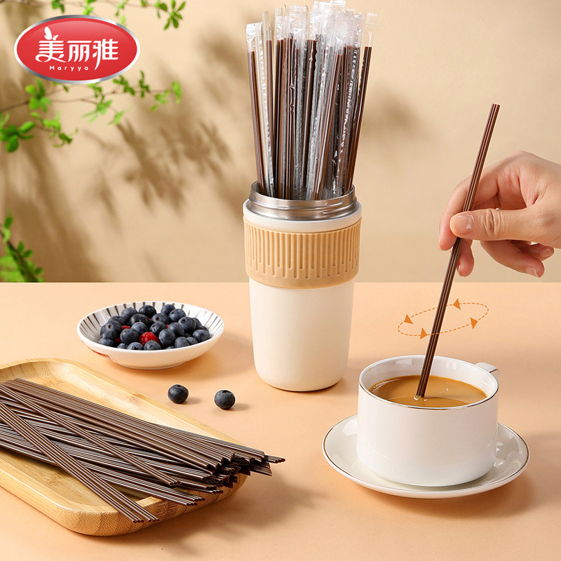 美丽雅 三品咖啡搅拌棒150支独立装23CM三孔分流独立包装吸管搅拌图片