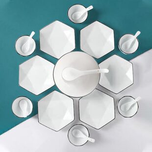 孟垣圆桌团圆拼盘菜盘扇形拼盘家用餐具组合大盘子汤碗年夜饭套装