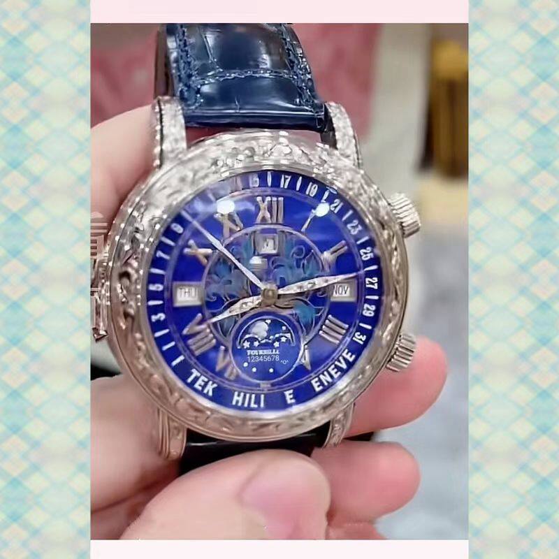 蓝公爵间金镶钻三眼机械男表