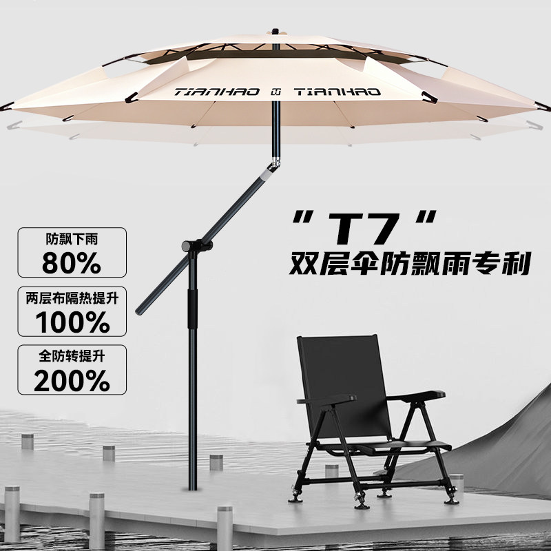 2026双层机械臂钓鱼伞户外专用钓鱼遮阳伞加厚防晒防暴雨拐杖钓伞