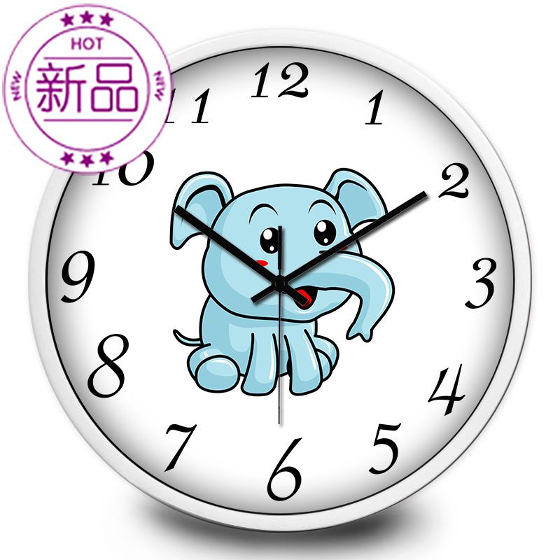 创意时钟i可爱卡通动物大象挂钟儿童房墙钟挂表客厅静音钟表圆钟