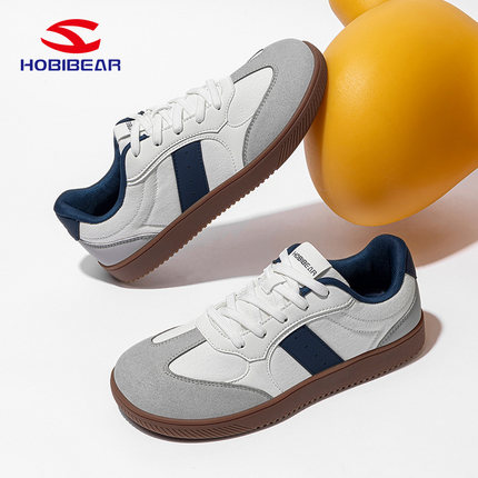 HOBIBEAR学生休闲鞋2025宽头新款板鞋情侣款小白鞋复古4E德训鞋男
