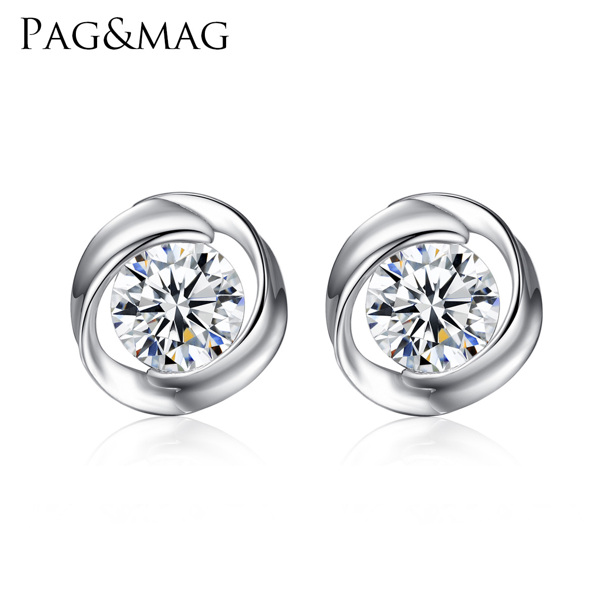 韩版耳钉925银耳饰圆形锆石耳环风车旋转春季新款饰品女