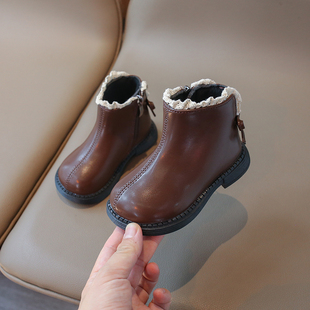 女童马丁靴2025春秋新款儿童花边公主风洋气短靴小女孩软底皮靴