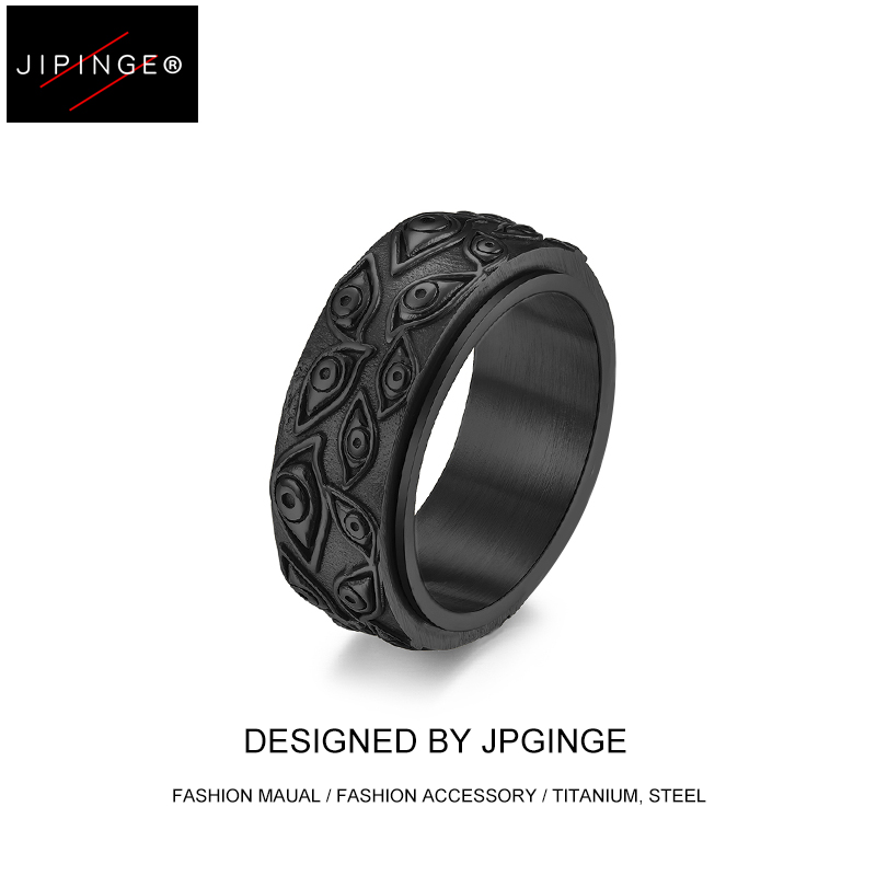 JIPINGE 高級(jí)感復(fù)古上帝之眼戒指男士個(gè)性單身霸氣嘻哈潮牌扳指環(huán)