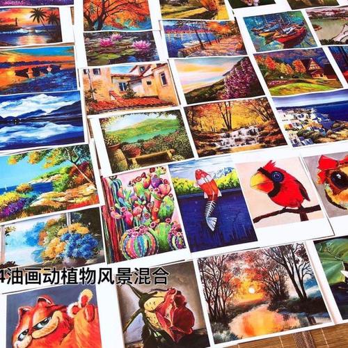 油畫动植物风景混合少儿美术临摹卡片