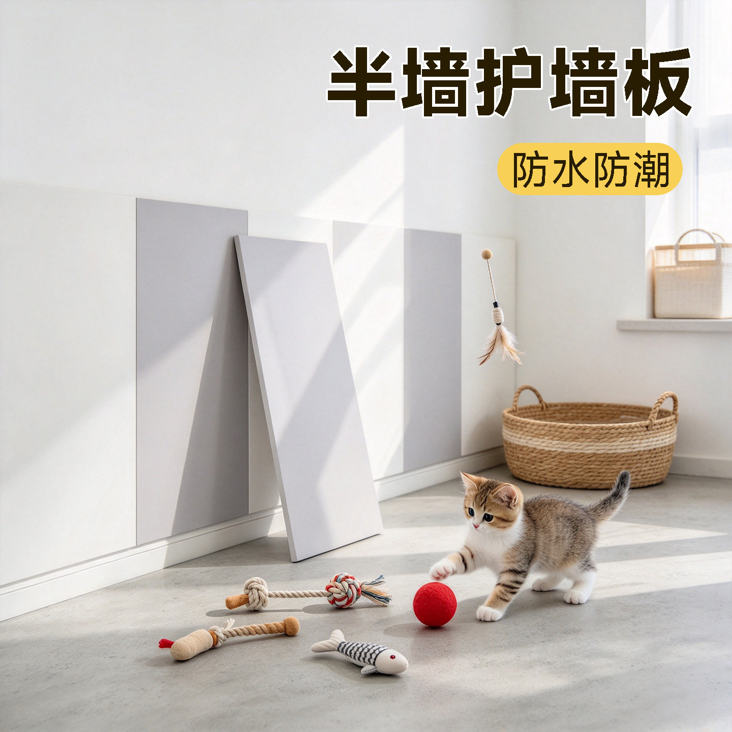 室内装修护墙板防猫抓肤感遮丑墙裙贴防潮防霉pvc壁纸防水可擦洗