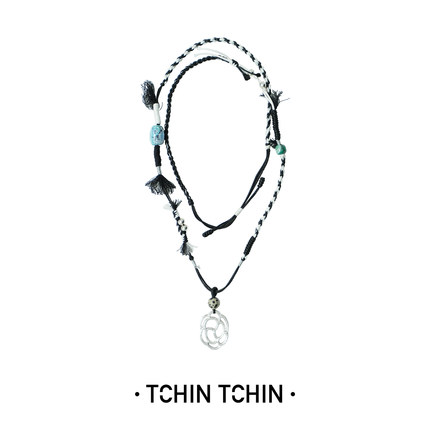 TCHINTCHIN 手工树纹肌理镂空吊坠黑白编绳项链
