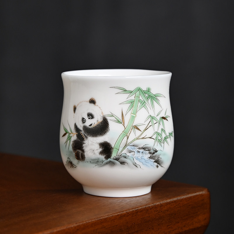 熊猫主人杯茶杯功夫茶具茶空间大号个人专用陶瓷羊脂玉品茗杯单杯