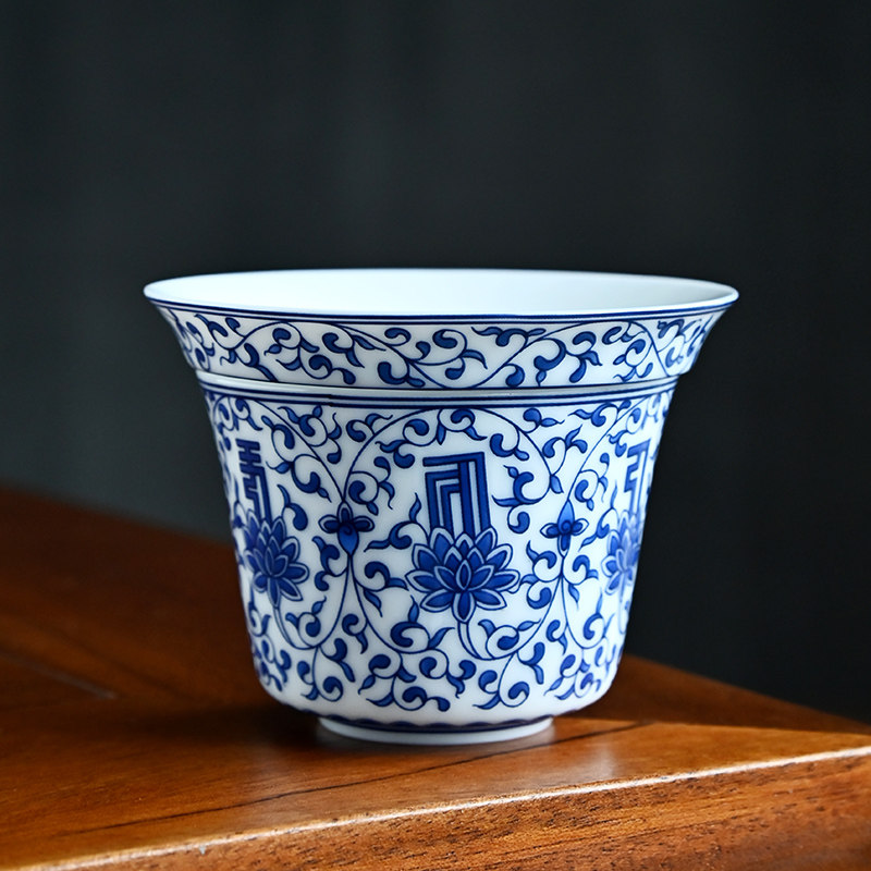 青花瓷陶瓷过滤茶漏功夫茶具釉上彩缠枝莲不锈钢过滤网茶水分离器
