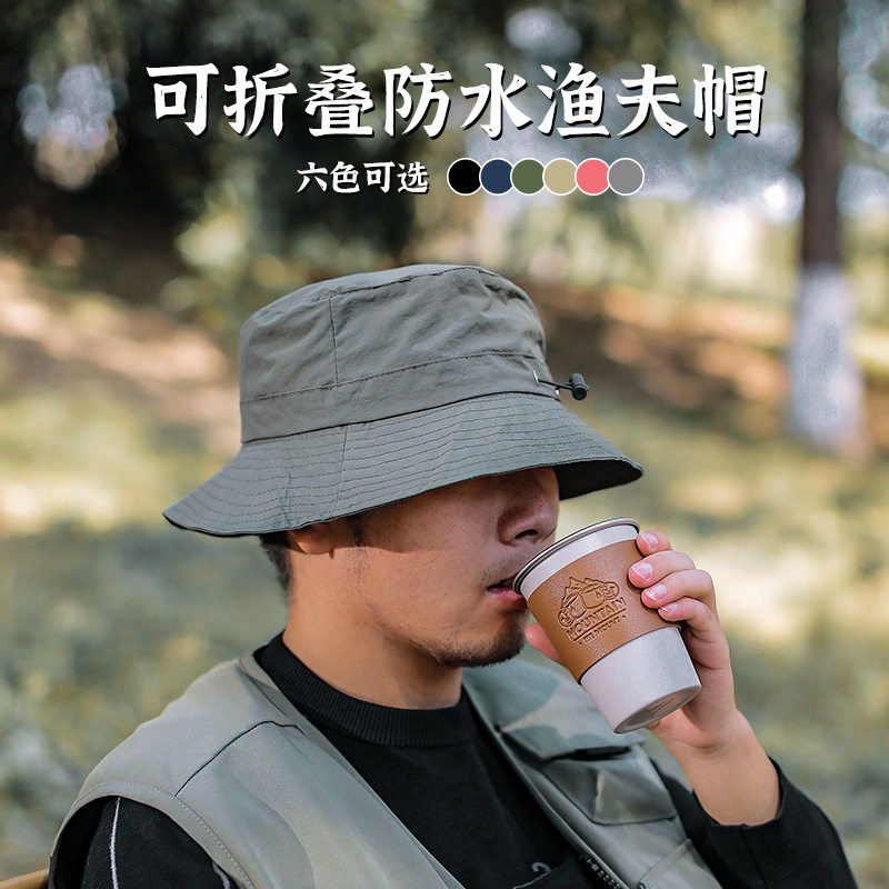 户外渔夫帽大头围防水防晒钓鱼帽露营登山徒步垂钓可收纳帽子男女