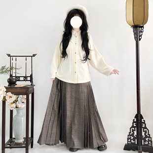 梦桑塔【栗秋】明制弓袋袖大码汉服日常可穿保暖秋冬季格子马面裙