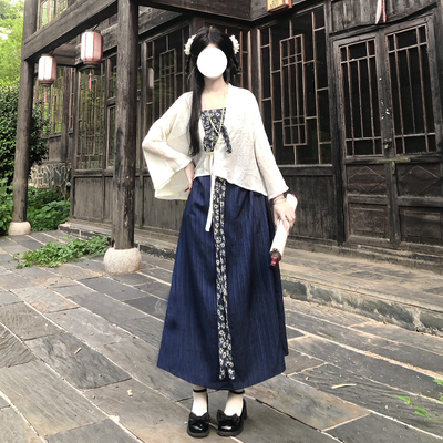 梦桑塔改良汉服大码【绮罗】蓝色裙子A字复古原创款日常可穿胖MM