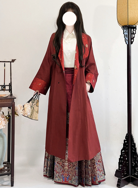 梦桑塔汉服大码唐披袄风衣【未央】红色过年穿秋冬季马面裙古风女