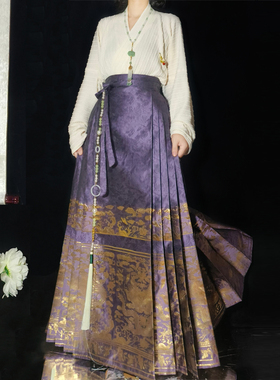 吉祥隆隆马面裙针织飞机袖套装大码汉服织金紫色梯形高级秋冬新品