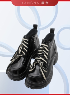 康奈女鞋专柜同款纯色轻质侧拉链羊剖层单皮女士靴子1G238000