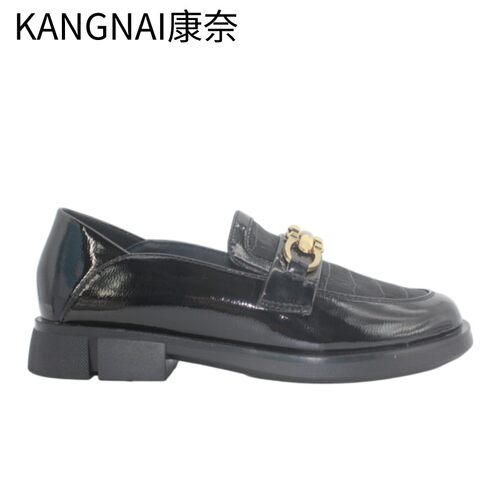 真皮镂空中跟网面乐福软皮软皮鞋