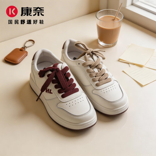 康奈厚底小白鞋女系带百搭舒适