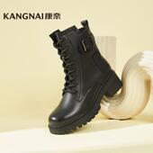 英伦风皮鞋 康奈女靴马丁靴女冬季 新款 粗跟加绒靴子女短靴11138447