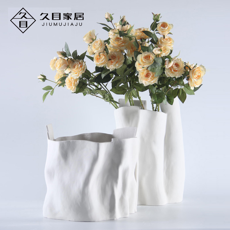 陶瓷不规则花盆黑白色样板间摆件