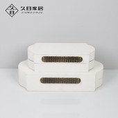 现代简约新中式 饰摆件 衣帽间首饰盒皮革木质样板间收纳盒衣帽间装