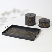 现代意大利进口天然麦秆实木托盘收纳盒纸巾盒摆件客厅桌面装 饰品