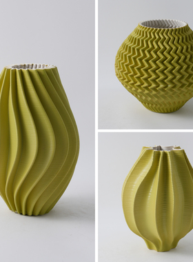 绿色陶瓷花瓶创意3D打印高档轻奢花器现代简约干花插家居装饰摆件