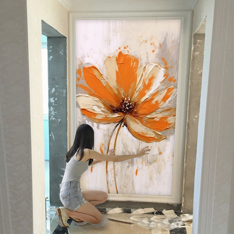 现代简约轻奢艺术玄关花卉墙布进门墙纸3d立体奶油风防水壁纸壁画,家装主材,无纺布墙纸,淘宝优惠券,粉丝福利购,淘宝优惠卷