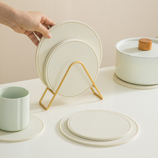 简约隔热垫铁艺收纳架硅胶防烫锅垫竹垫盘垫碗垫架子创意圆形陈列