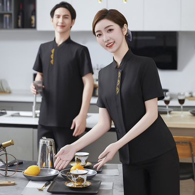 高端餐饮服务员工作服短袖春夏款餐厅饭店星级酒店员工制服女定制