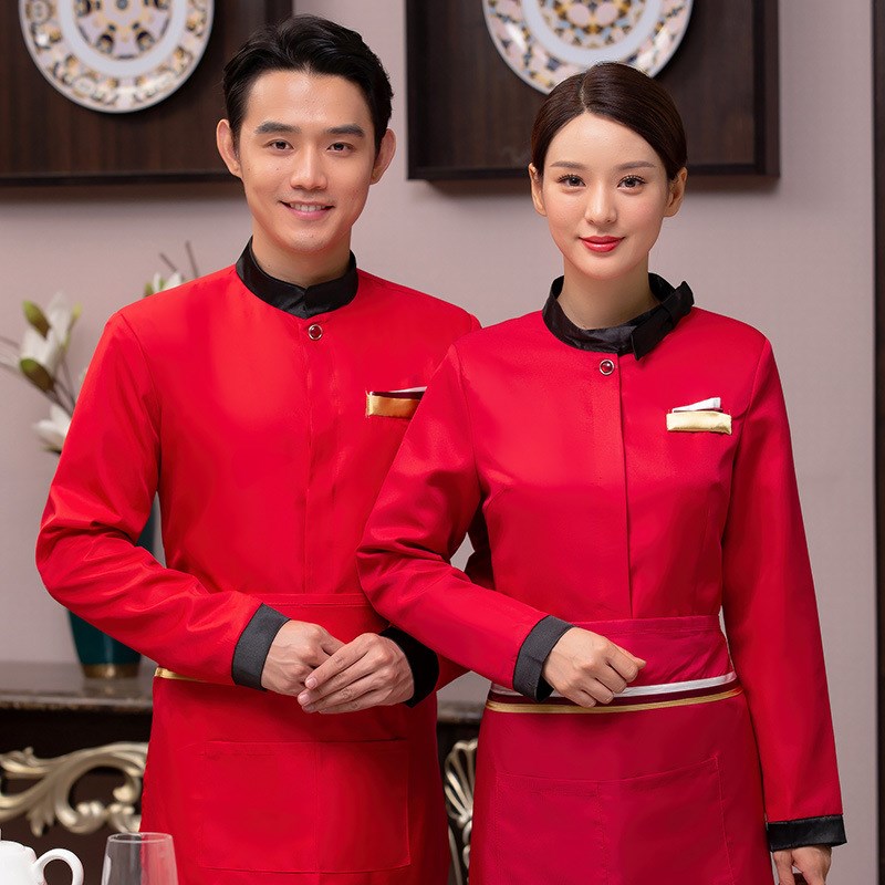 速发酒店工作服秋冬装西餐厅饭店服务员工作服长袖茶楼员工制服送