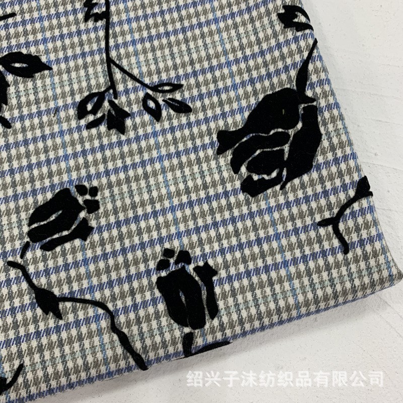 速发现货高品质小众TR植绒国风大花玫瑰旗袍套装连衣裙子格子面布
