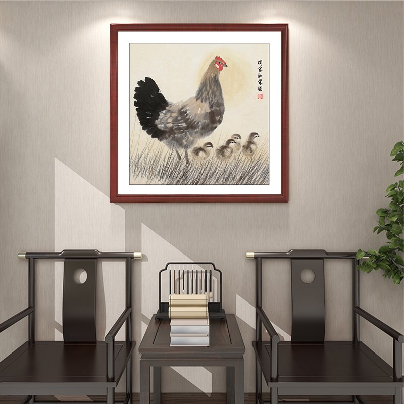 速发吉祥如意合家欢母鸡带一群小鸡挂画客餐厅玄关走廊壁画装饰图片