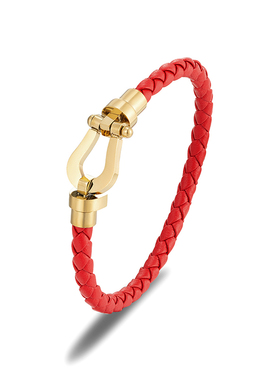 日韩马蹄扣皮绳手链复古时尚真皮U形手镯学生个性情侣款手链饰品