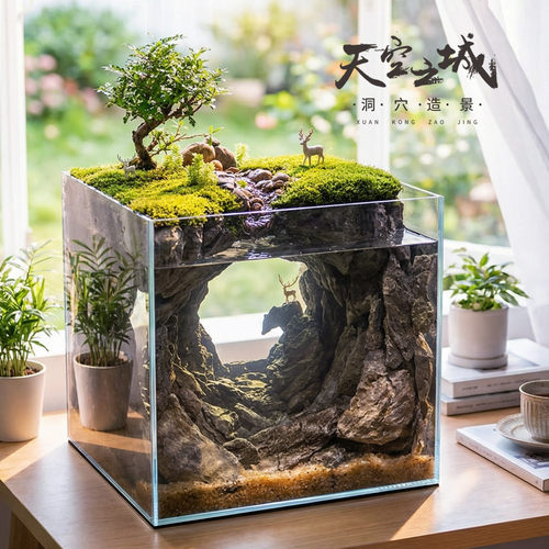 鱼缸洞穴造景青龙石真石头摆件
