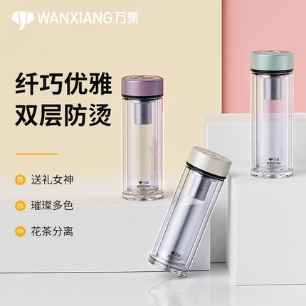 万象WANXIANG双层玻璃泡茶杯子礼物水杯2024新款女男家用茶杯网红