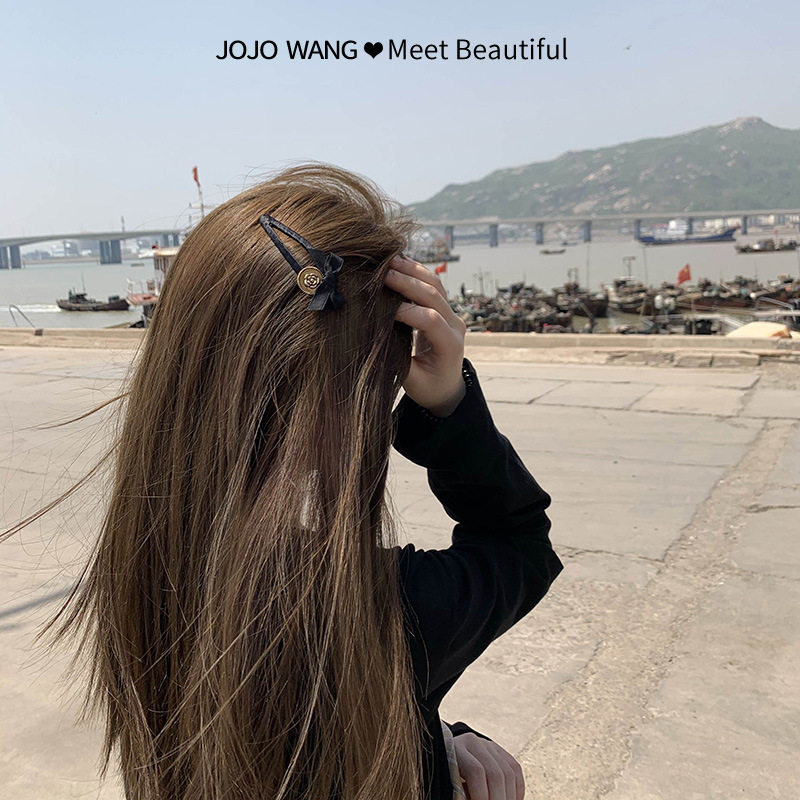 使用率高百搭黑色原创少女蝴蝶结刘海夹侧边夹发夹日系鸭嘴夹发饰