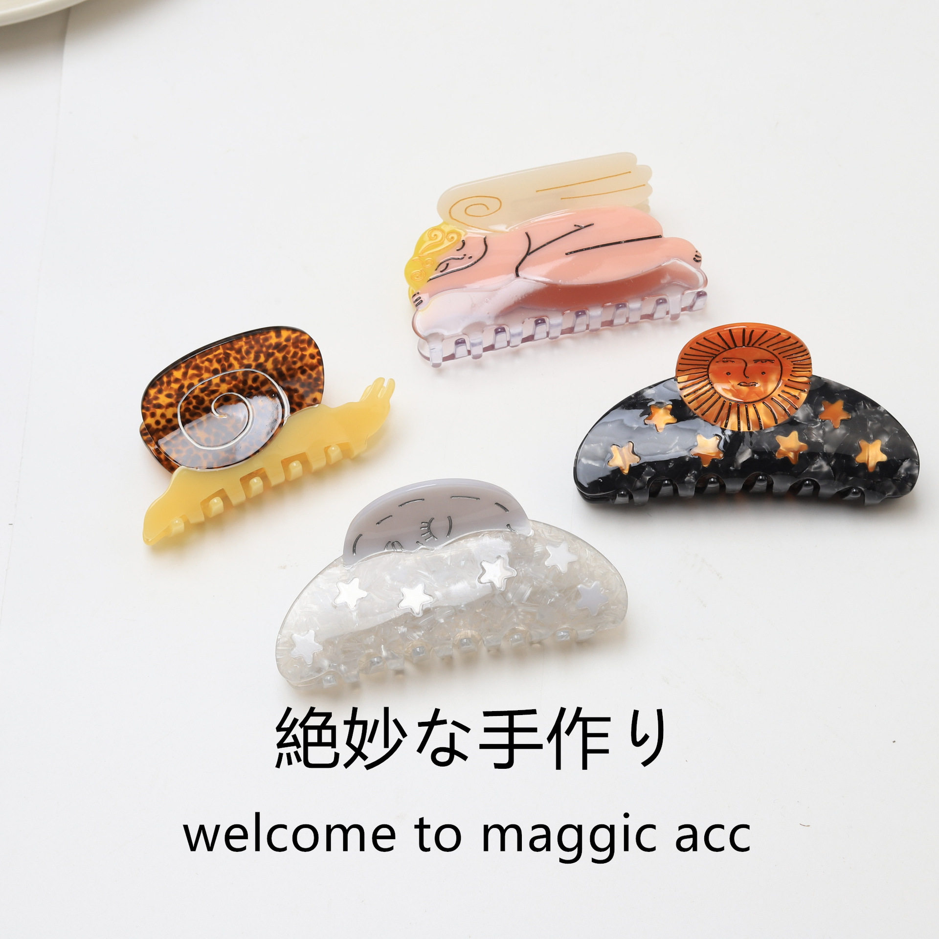 欧美新款小众蜗牛太阳花抓夹高级感天使醋酸发夹女盘发鲨鱼夹发饰