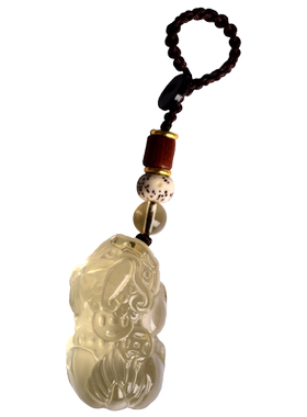 天然黄水晶貔貅钥匙扣挂件男士汽车挂饰女精致情侣款高档创意饰品