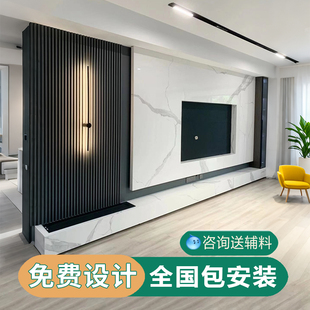 2025款 客廳電視墻背景墻現代輕奢簡約實木格柵木飾面護墻板包安裝