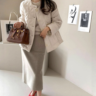 外贸日韩版女装 2025冬季新款棉衣 菱形格纹棉服