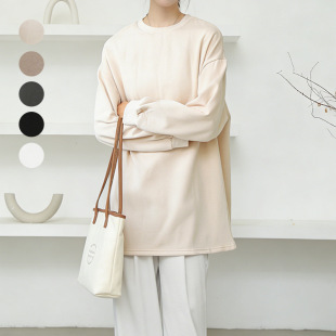 日本跨境卫衣女日韩新品 春秋女式纯色宽松中长款卫衣女休闲上衣