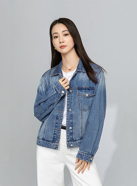 渐变色牛仔外套女短款长袖2025年春秋季新款宽松夹克牛仔衣大码潮