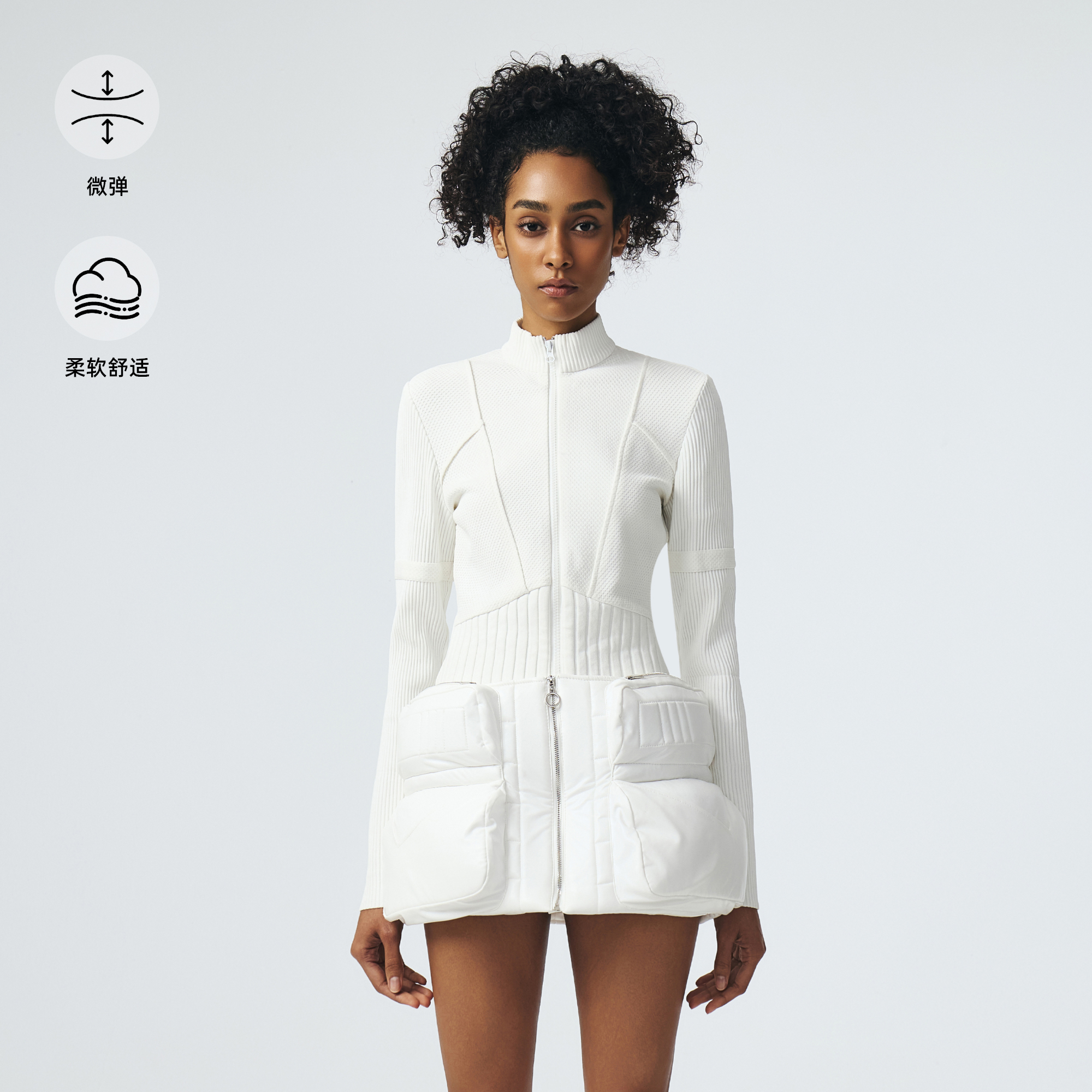 DMQ立领拉链针织开衫女时尚拼接
