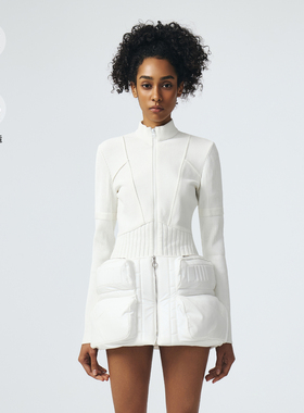 D.MARTINA QUEEN秋冬内搭立领拉链针织开衫女时尚拼接休闲上衣