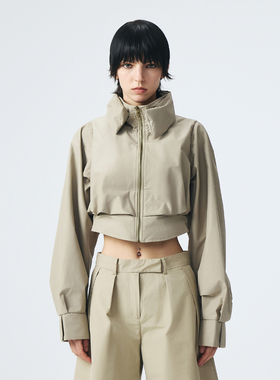 D.MARTINAQUEEN立领夹克短外套女秋季新款可拆卸连帽上衣