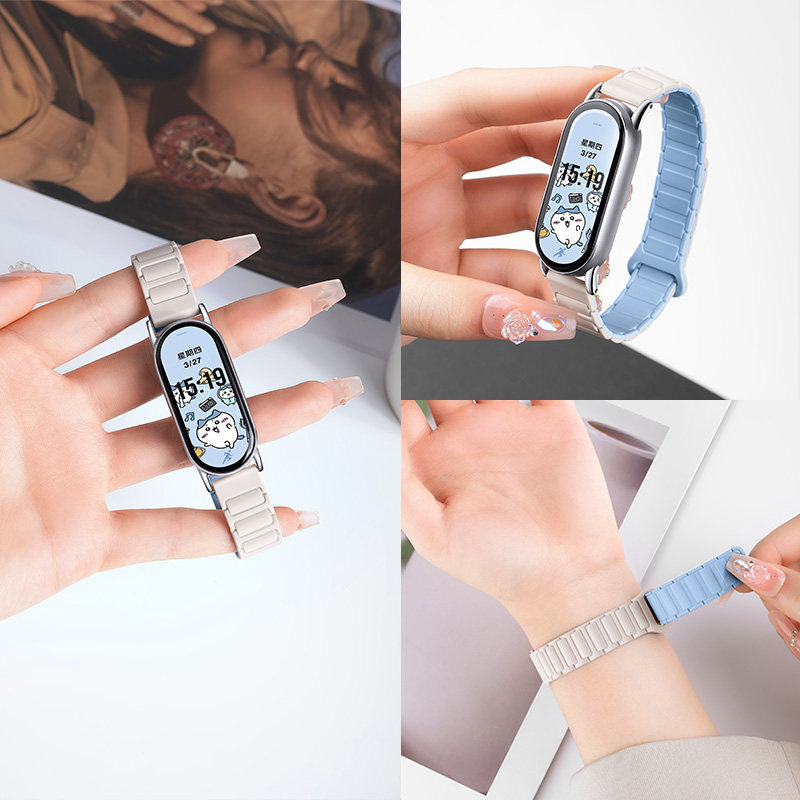 适用小米手环9表带8手表新品腕带八代新款nfc版智能运动磁吸硅胶八九代男女生替换带高级防水手腕带创意春夏